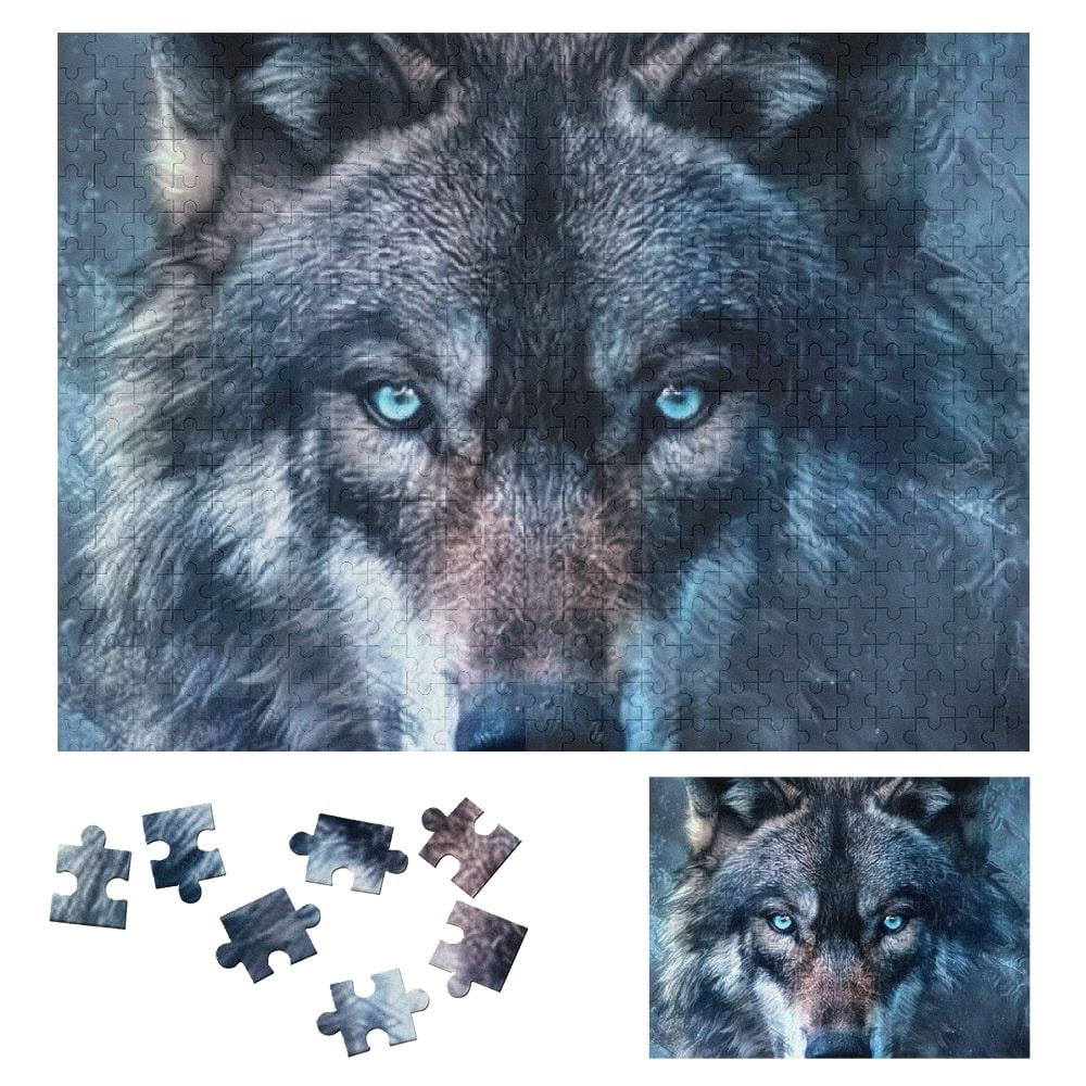 JRXY Wolf Blue Eyes Furry Art Wooden Jigsaw Puzzle for Adults 500 PCS ...