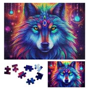 JRXY Wolf Fireworks Stars Wooden Jigsaw Puzzle for Adults and Kids, Leisure Game Toy Gift for Family Friends 300 PCS