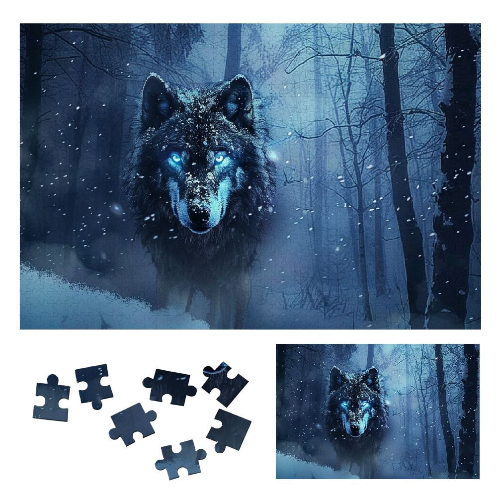 JRXY Wolf Glowing Eyes Gothic Art Wooden Jigsaw Puzzle for Adults and ...