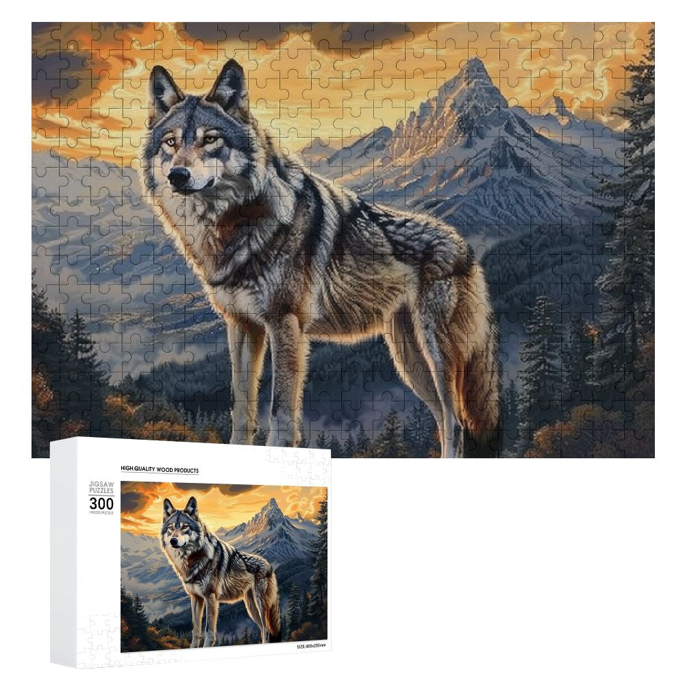 JRXY Wolf Mountains Sunset Wooden Jigsaw Puzzle Challenging Difficult ...