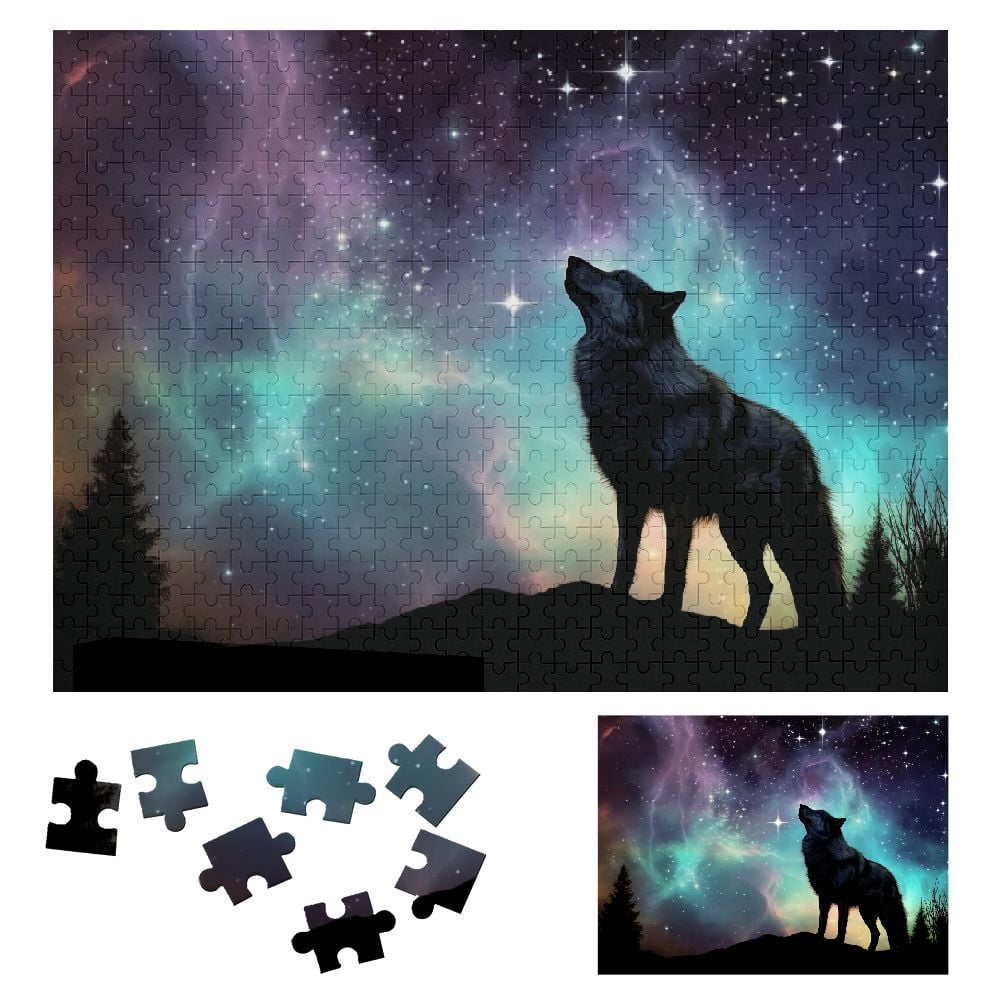JRXY Wolf Night Sky Space Art Wooden Jigsaw Puzzle Leisure Game Toy ...