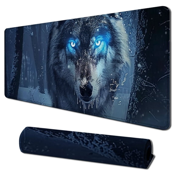 JRXY Wolf Painting Wild Animal with Blue Eyes Mouse Pad - 31.5 x 11.8 Inch Extended Size 31.5x11.8 in
