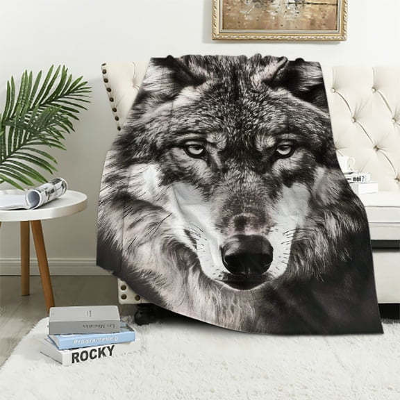 JRXY Wolf Throw Blanket for Men Boys, Wolf Gift Super Soft Flannel Blankets Wolf Lovers Birthday Gifts, for Graduation Father's Day Travel Sofa Bed White