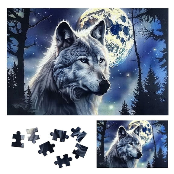 JRXY Wolf Woods Full Moon Wooden Jigsaw Puzzle Impossible Wooden Puzzles Gift for Family Friends 1000 PCS