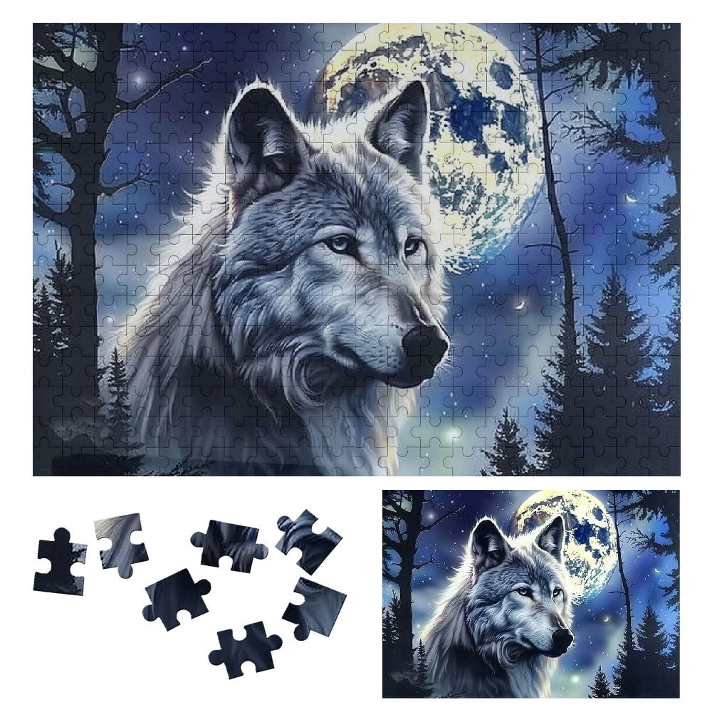 JRXY Wolf Woods Full Moon Wooden Jigsaw Puzzle Impossible Wooden ...