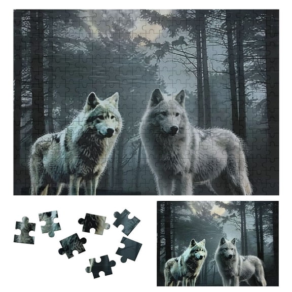 JRXY Wolfs Forest Full Moon Wooden Puzzle Challenging Difficult Wood Puzzles for Adults 300 PCS
