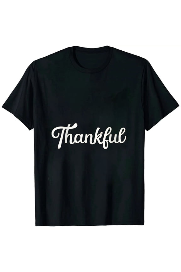 Women's Thanksgiving Thankful Graphic Letter Print T-Shirt Casual Short Sleeve Tee Tops L