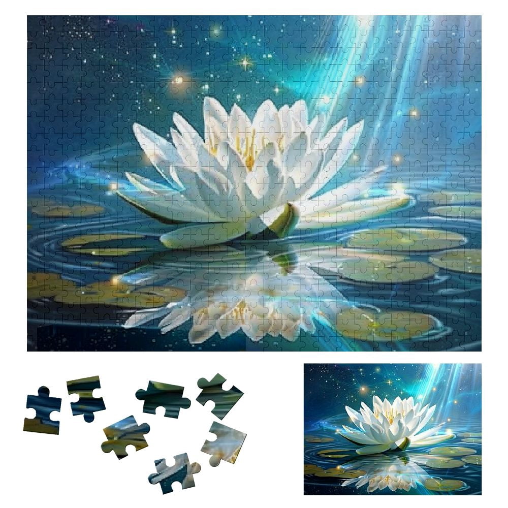 JRXY Wooden Jigsaw Puzzle - White Flower, Stars, Light Rays - Puzzle ...
