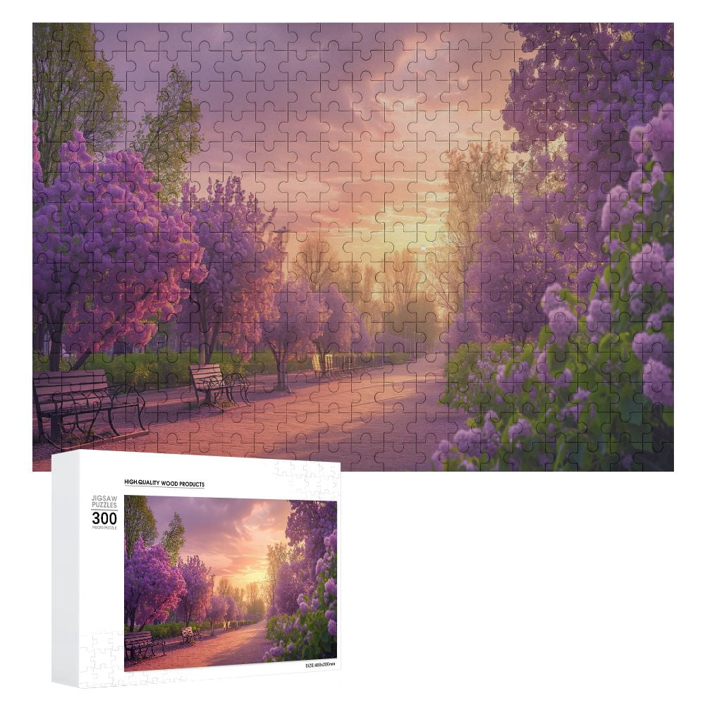 JRXY Wooden Jigsaw Puzzle for Adults and Kids - Blooming Lilac Trees ...