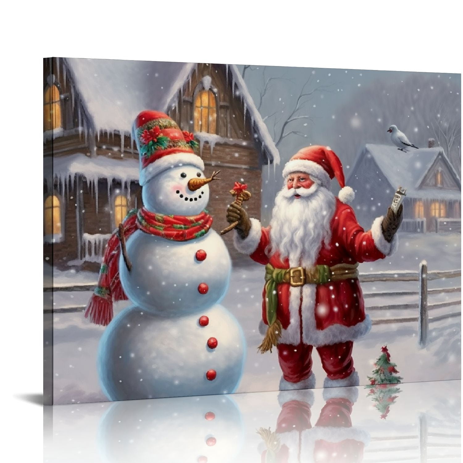 JRXY  Xmas Canvas Paintings for Home Decorations Joyful Santa with Snowman in in Winter Snow Abstract Wall Art for Dining Living Room Kitchen Decor - pattern3