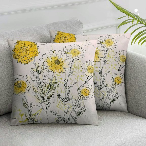 JRXY Yellow Flower Throw Pillow Cushion Cover,Sunflowers on Twigs Petals Growth Botany Summertime, Decorative Square Accent Pillow Case, Pale Yellow Black White