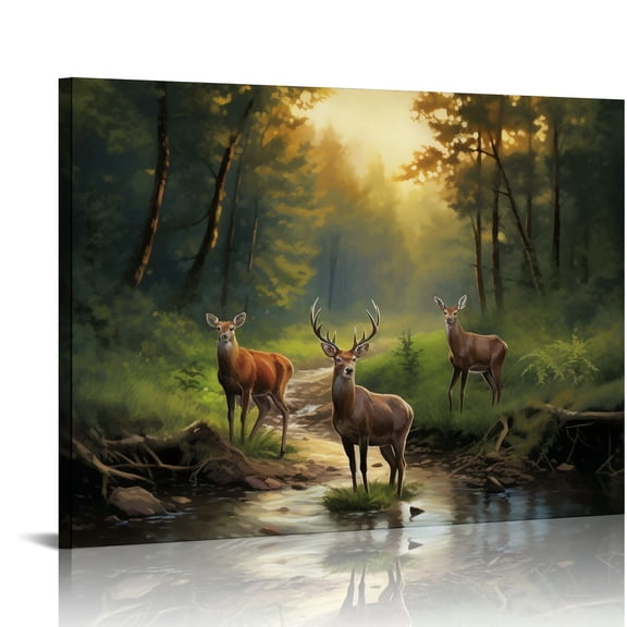 JRXY Yellow Landscape Wall Art Canvas Printed Oil Painting Wildlife Animal Picture Modern Framed Panel Decor for Living Dining Room 16x12in