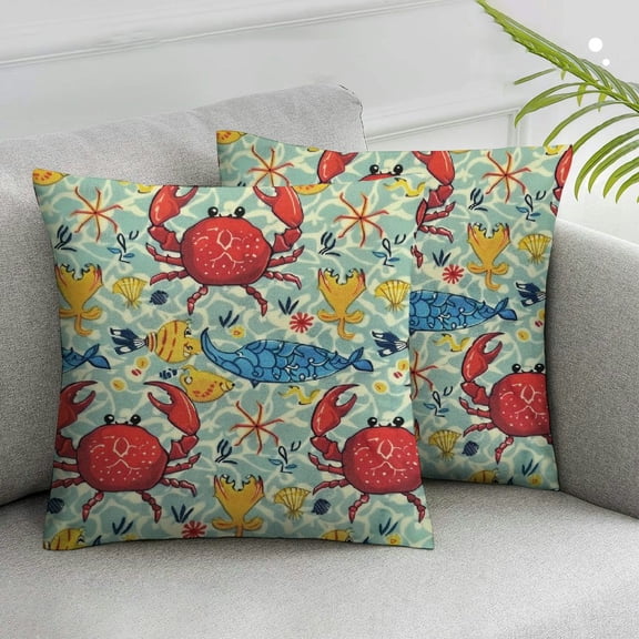 JRXY Yellow Submarine Throw Pillow Cover Set of 2, Underwater Life Theme Pattern Submarines Whales and Crabs Print, Decorative Square Covers for Couch Bed & Sofa, Aqua and Mustard White