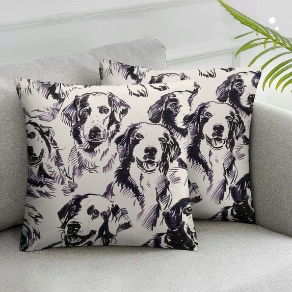 JRXY colorlife Chinoiserie Ink and Wash Dog Bule Throw Pillow Cover, Cushion Case Outdoor Decoration for Sofa Couch Farmhouse 2pcs White