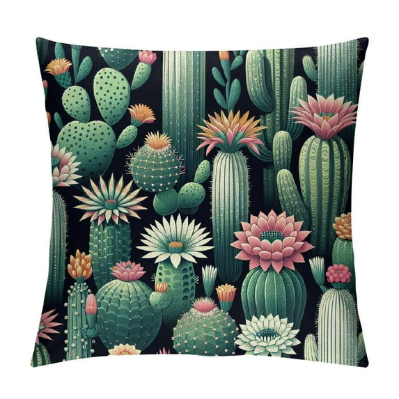 JRXY &nbsp;Blooming Cactus Pillow Sham Cacti Succulents Colorful Flowers Floral Green Rectangular Pillow Cover Cushion Cover for Bed Couch Sofa King White