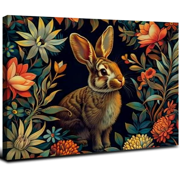 JRXY wall art canvas forest rabbit animal farmhouse Art Nature Prints Wild Animal Pictures Gothic Botanical Floral Rustic Gallery Modern Art 20x16inch
