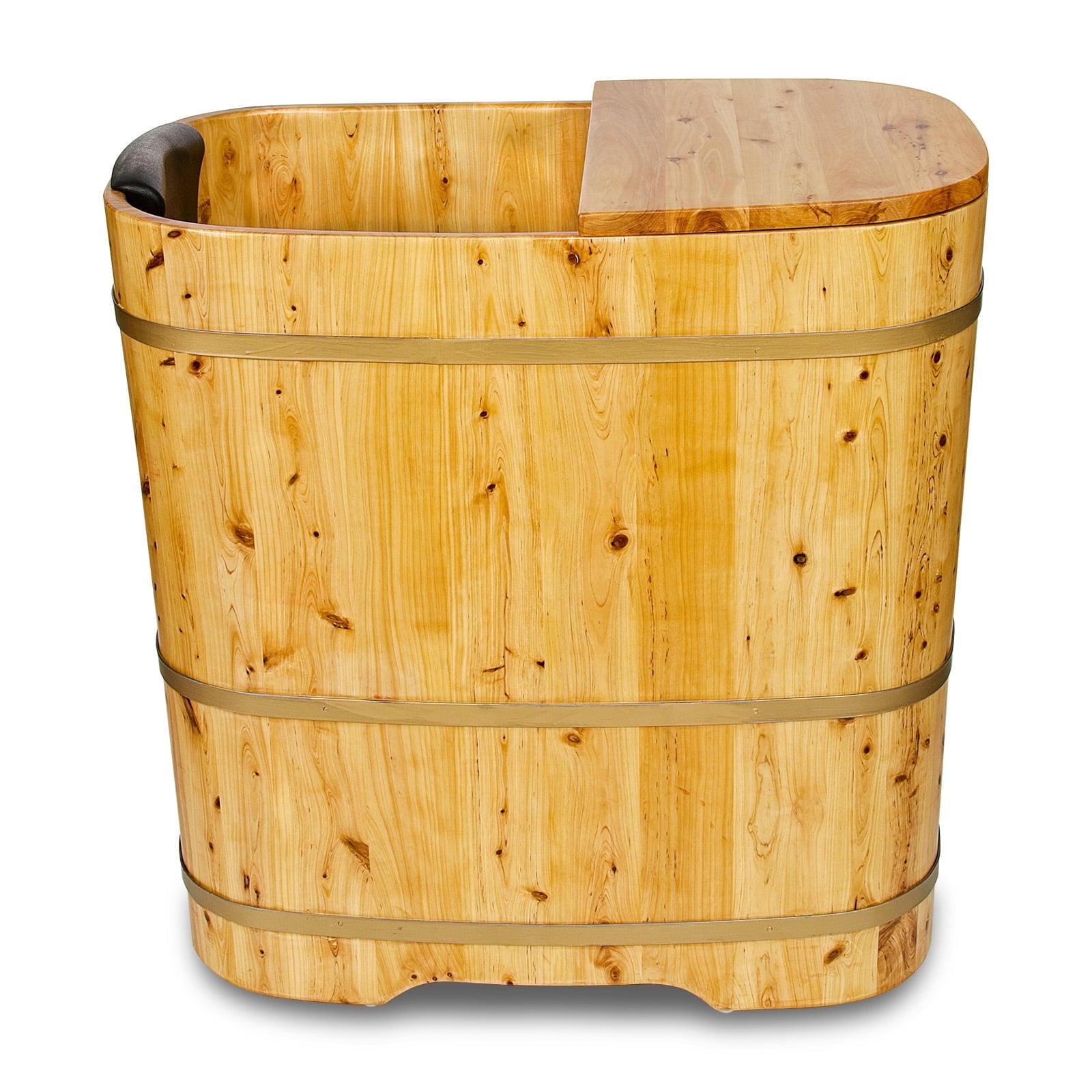 JRYTIN  34” Handcrafted Cedar Wood Japanese Soaking Tub with Lid Deep Soaking Experience Portable Square Freestanding Wood Tub