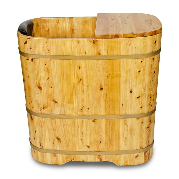 JRYTIN STB03901 34 Handcrafted Cedar Wood Japanese Soaking Tub with Lid Deep Soaking Experience Portable Square Freestanding Wood Tub