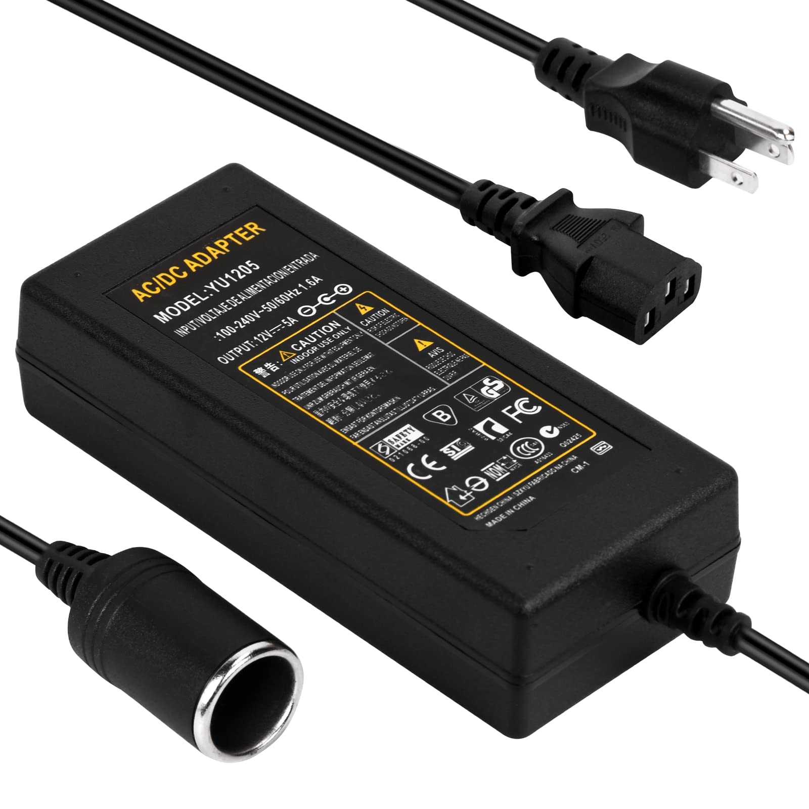 JRing AC to DC Converter, 110-220V 12V 5A 60W Car Cigarette Lighter ...