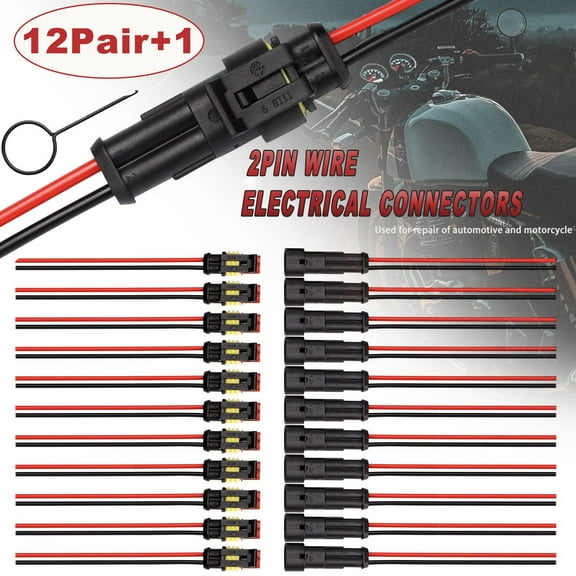 JRready 12 Pair 2 Pin Wire Connectors 16AWG (26/0.254),Car Waterproof Electrical Connectors with Extraction Tool DRK-785084 for Truck,Bus,Car,Motorcycle Wiring