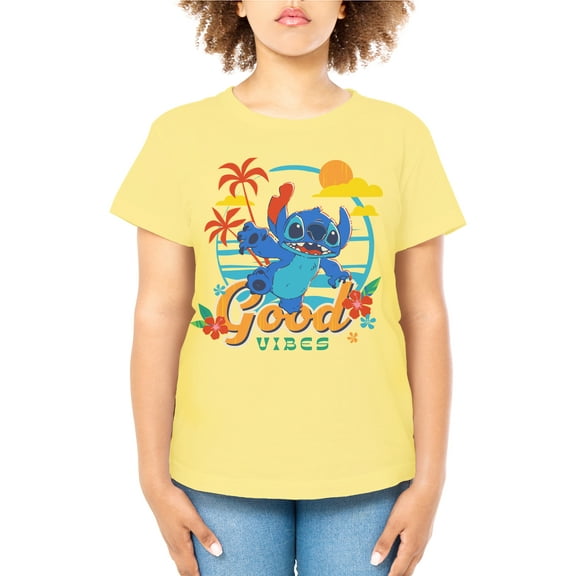 Disney Stitch Good Vibes Graphic Tee with Short Sleeves, Women's