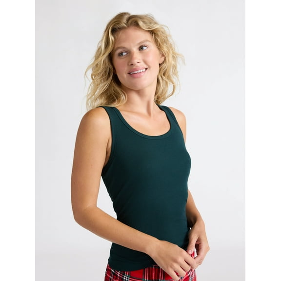 Joyspun Women’s Ribbed Tank with Inner Bra, 2-Pack, Sizes XS-3X