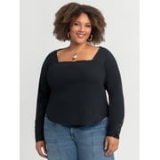 Jessica Simpson Women's and Women's Plus Aleera Ribbed Knit Top with Lace Trim, Sizes XS-4X