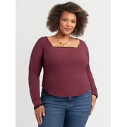 Jessica Simpson Women's and Women's Plus Aleera Ribbed Knit Top with Lace Trim, Sizes XS-4X