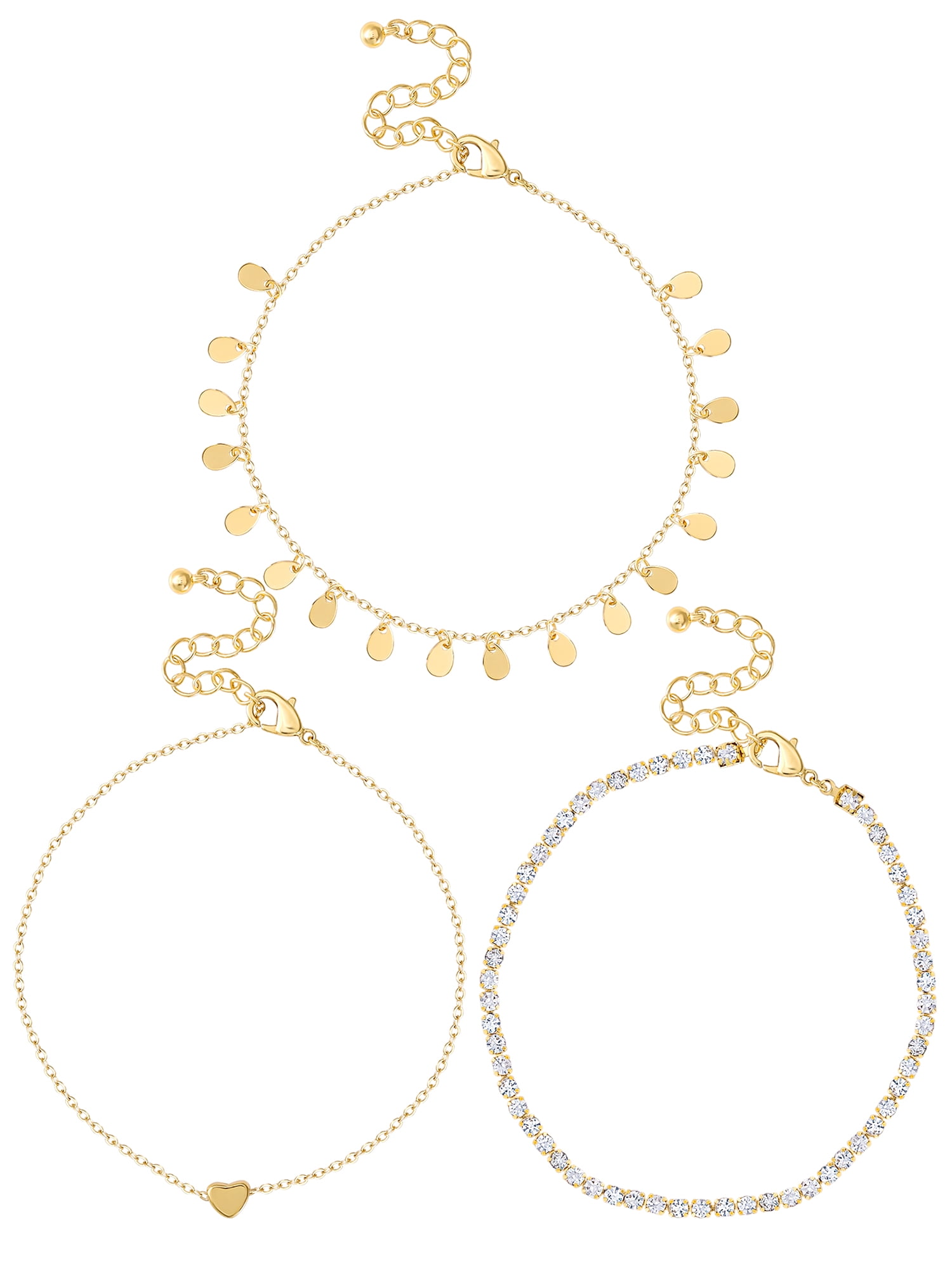 Jessica Simpson Women's Heart Anklet Set, 3-Piece