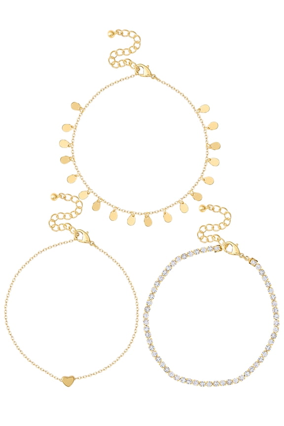 Women's Heart Anklet Set, 3-Piece