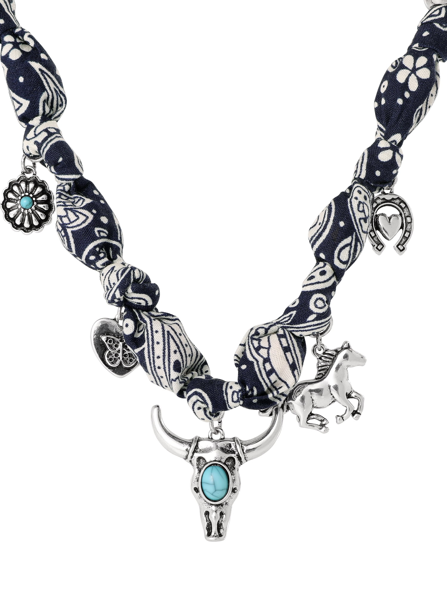 Jessica Simpson Women's Faux Turquoise Bandana Charm Necklace