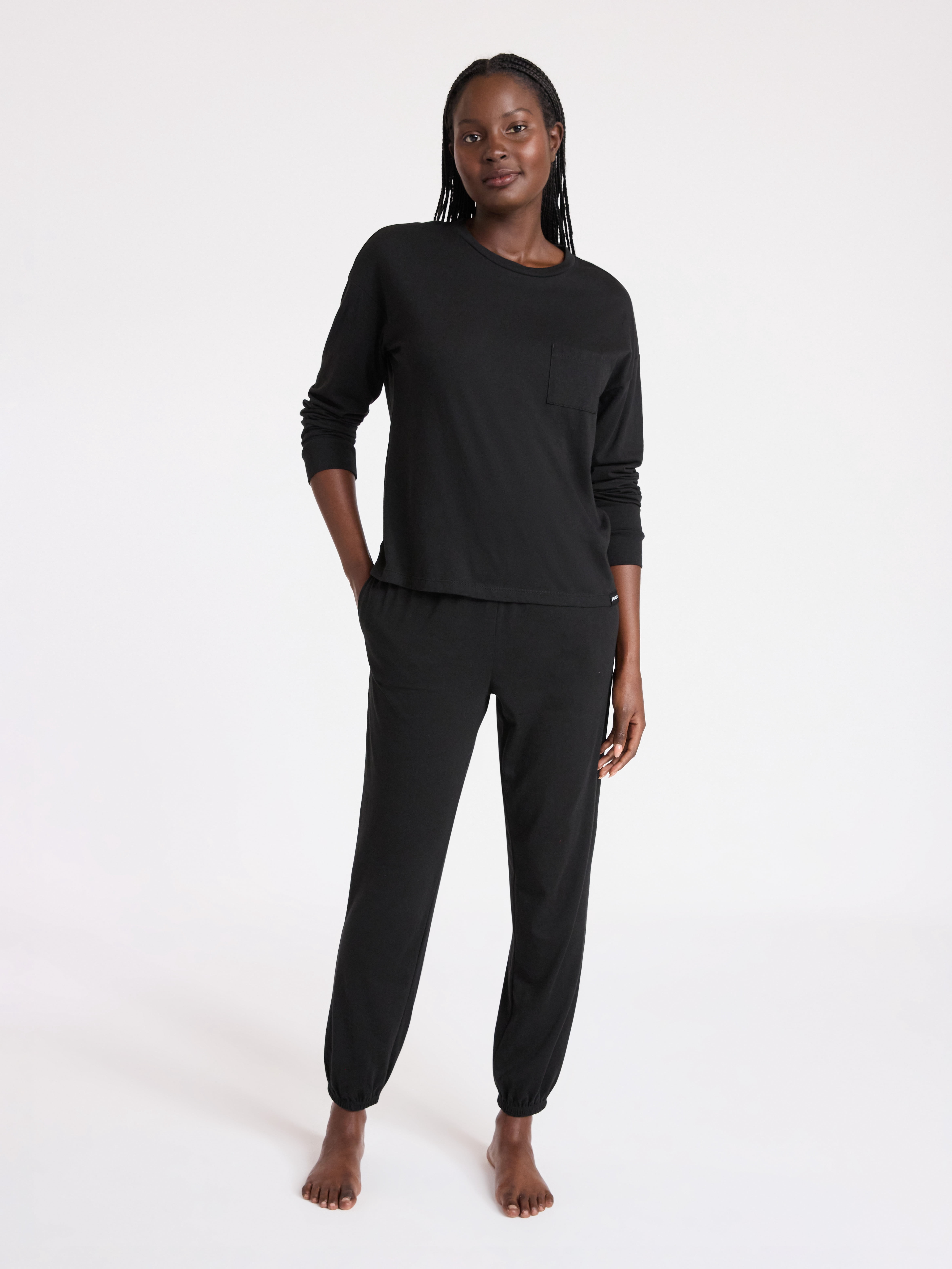 Women's Cotton-Blend Long Sleeve Top and Joggers Pajama Set, 2-Piece, Sizes XS-3X