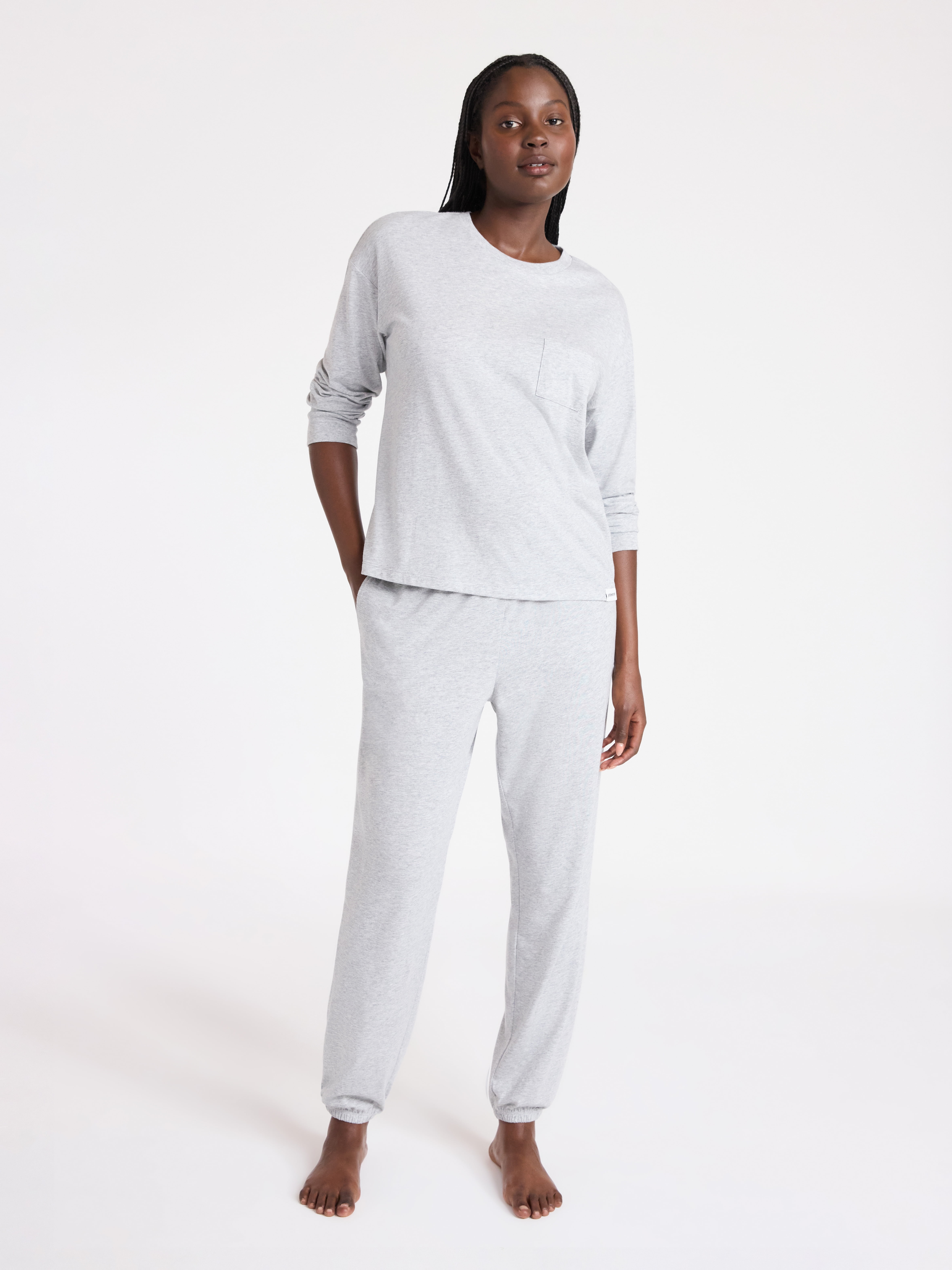 Joyspun Women's Cotton Blend Notch Collar Pajama Set with Joyspun Women's Cotton Blend Notch Collar Pajama Set with