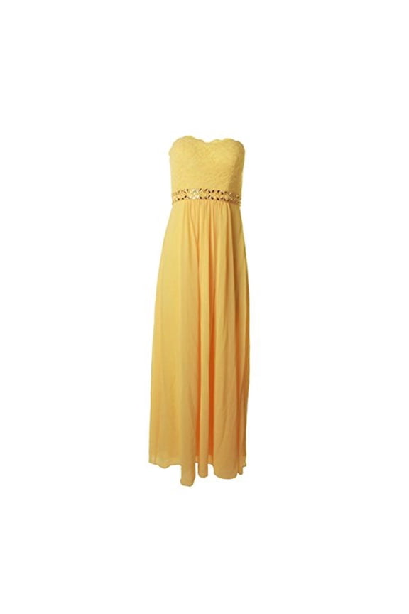 Women's Lace and Chiffon Gown with Beads, Yellow, 10