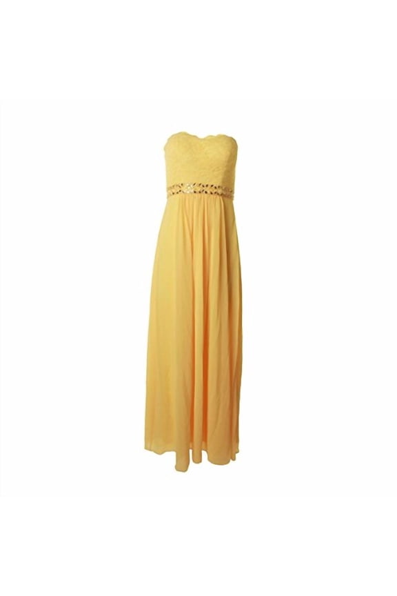 Women's Lace and Chiffon Gown with Beads, Yellow, 10