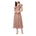 thumbnail image 1 of JS COLLECTION Womens Brown Zippered Sequined Embroidered Lined Sheer Flutter Sleeve Asymmetrical Neckline Midi Evening Gown Dress 10, 1 of 4