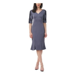 JS COLLECTION Womens Purple Zippered Lined Bell Sleeve V Neck Knee Length Wear To Work Sheath Dress 2 Walmart