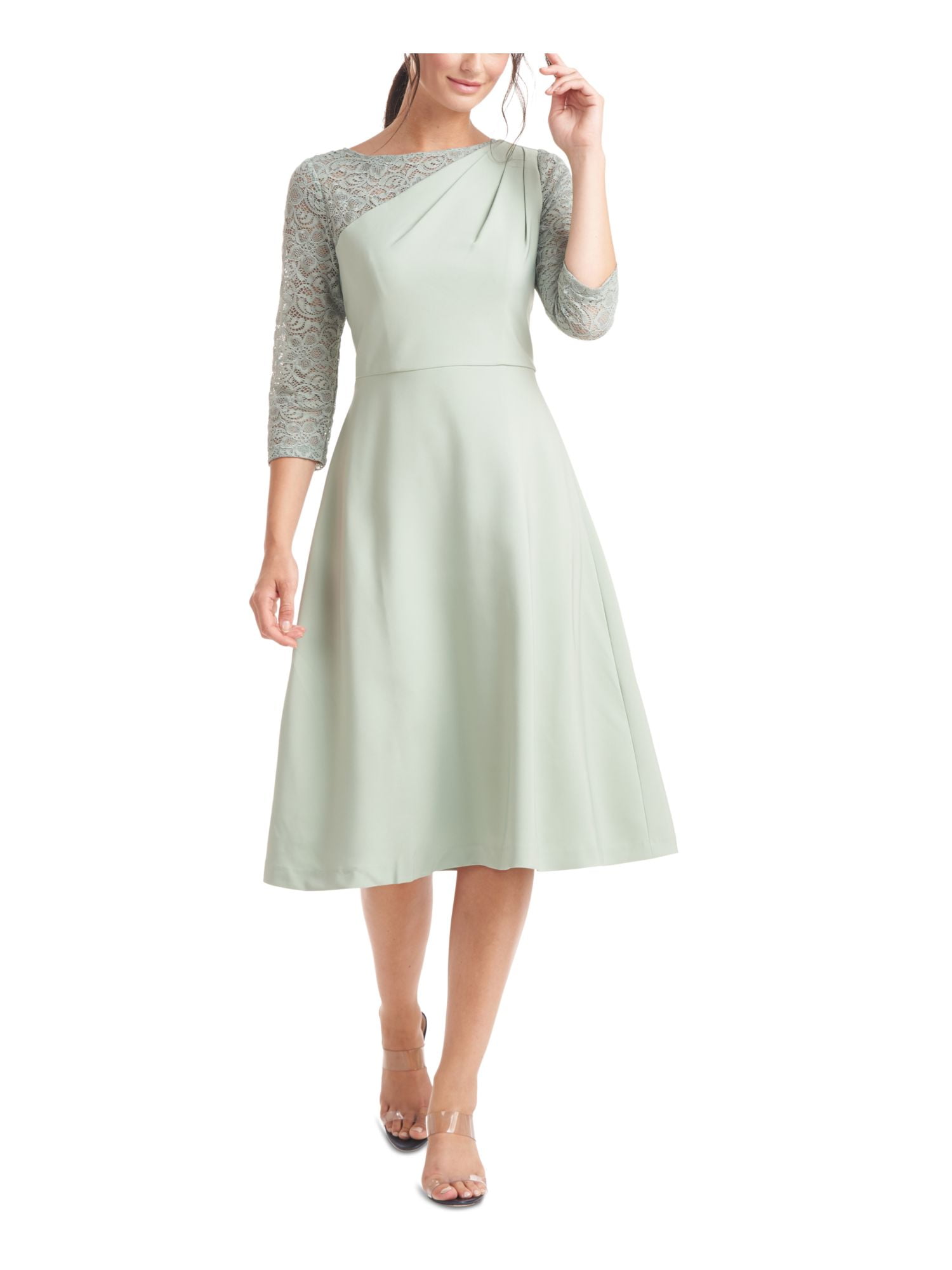 Flared dress with a neckline, SUK147 green