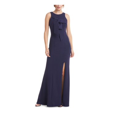 AQUA FORMAL Womens Stretch Pleated Sleeveless Surplice Neckline Full-Length Formal Gown Dress