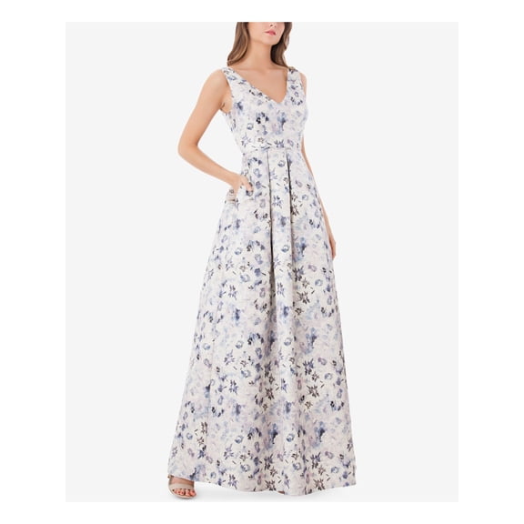 JS COLLECTIONS Womens Ivory Floral V Neck Full-Length Formal Dress 6