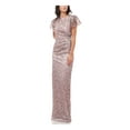 thumbnail image 1 of JS COLLECTIONS Womens Pink Pleated Zippered Flutter Sleeve Jewel Neck Full-Length Evening Gown Dress 16, 1 of 4