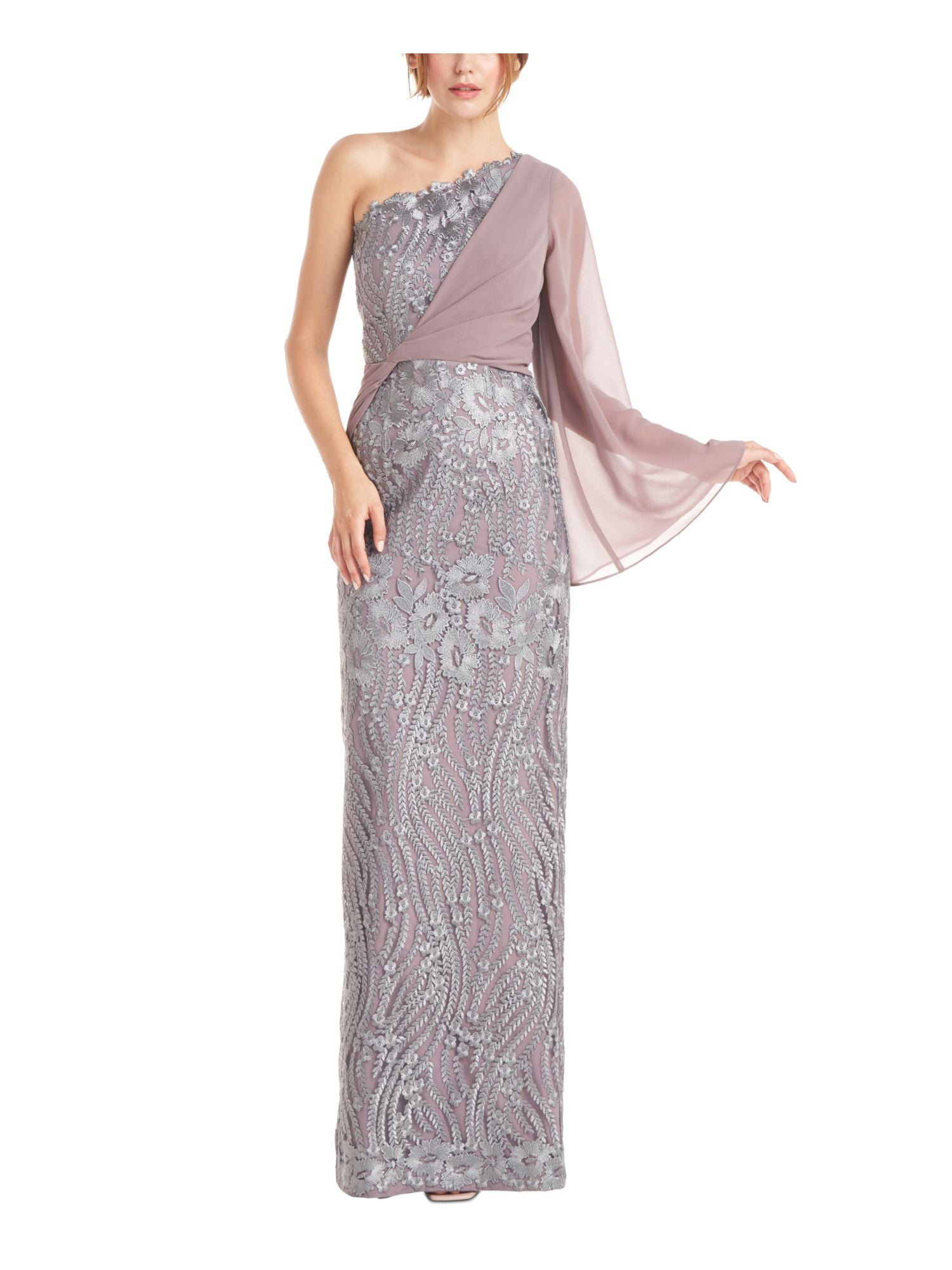 JS COLLECTION Womens Navy Beaded Zippered Short Sleeve Cowl Neck Full-Length Evening Sheath Dress main image 0