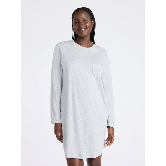 Joyspun Women’s Cotton-Blend Jersey Sleepshirt with Long Sleeves, Sizes XS-3X