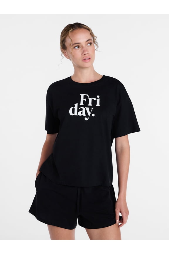 Women's Cotton Jersey Sleep Graphic Tee with Short Sleeves, Sizes XS-3X