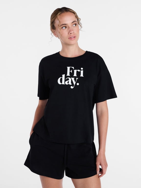 Women's Cotton Jersey Sleep Graphic Tee with Short Sleeves, Sizes XS-3X