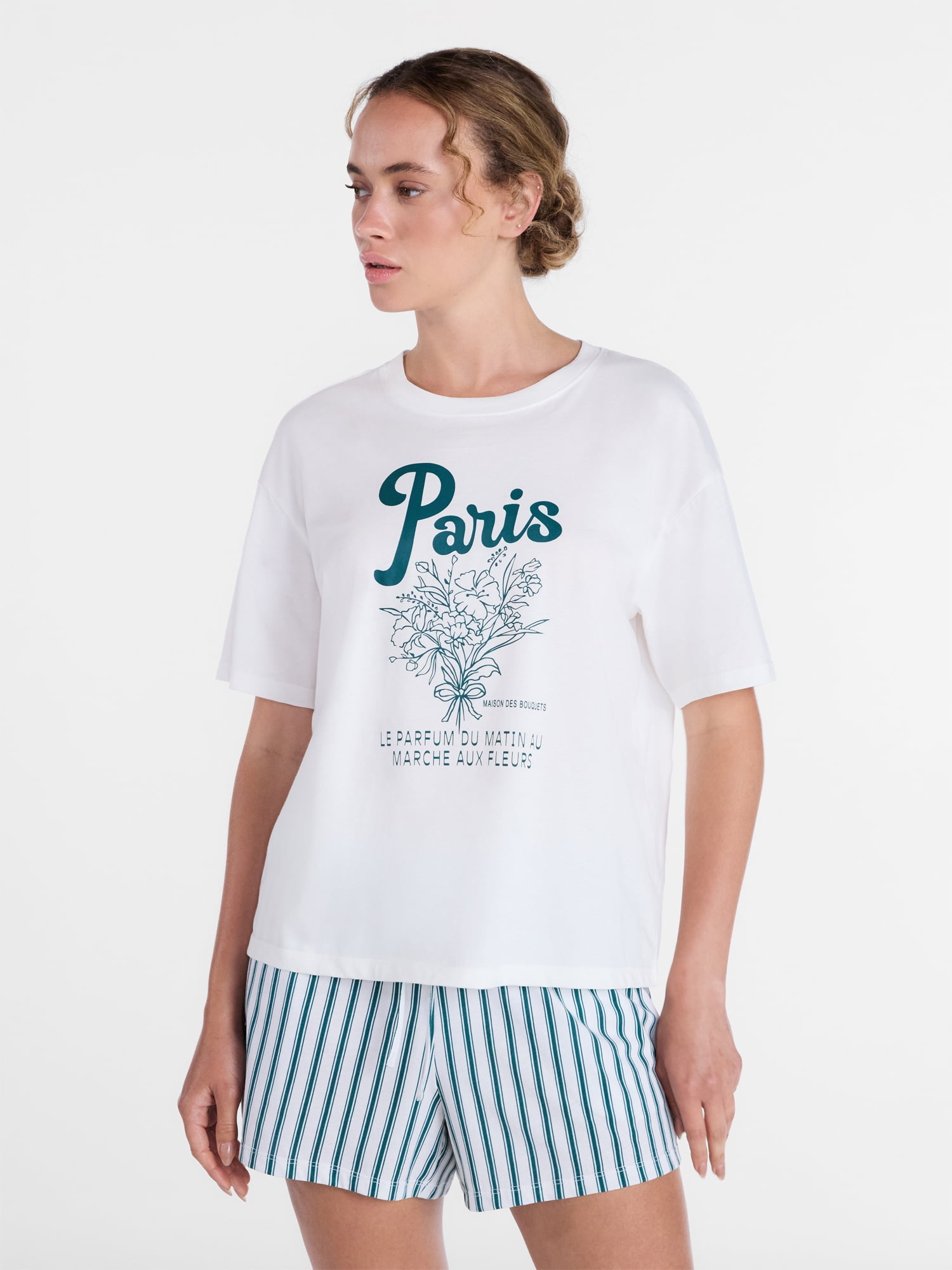 Joyspun Women's Cotton Jersey Sleep Graphic Tee with Short Sleeves, Sizes XS-3X