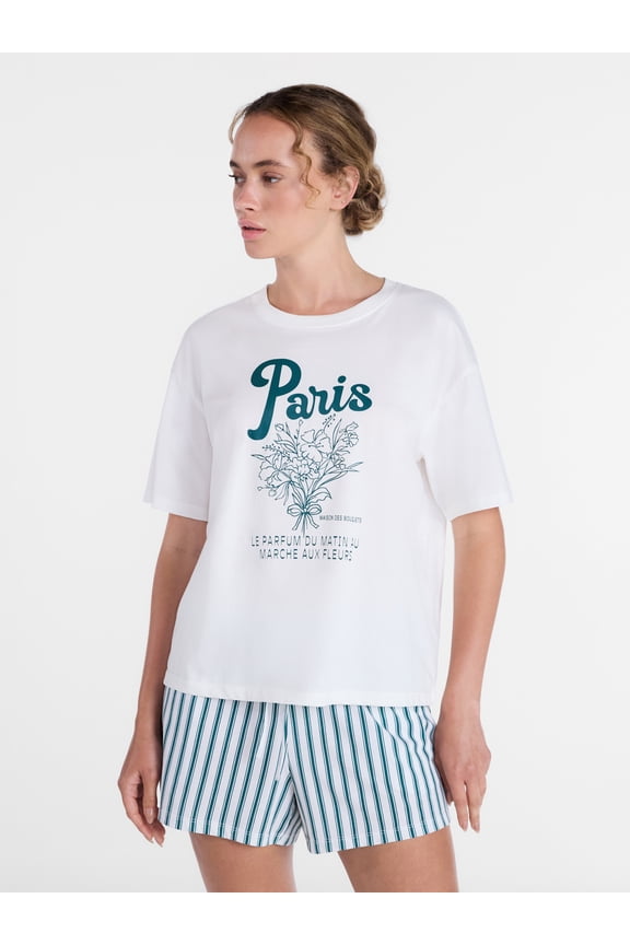 Women's Cotton Jersey Sleep Graphic Tee with Short Sleeves, Sizes XS-3X