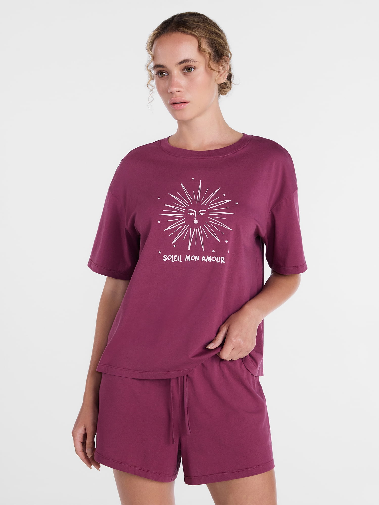 Joyspun Women's Cotton Jersey Sleep Graphic Tee with Short Sleeves, Sizes XS-3X