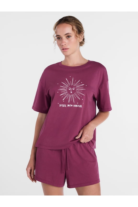 Women's Cotton Jersey Sleep Graphic Tee with Short Sleeves, Sizes XS-3X