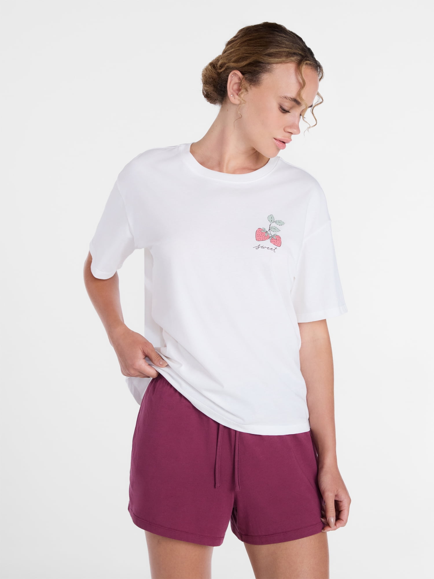 Joyspun Women's Cotton Jersey Sleep Graphic Tee with Short Sleeves, Sizes XS-3X